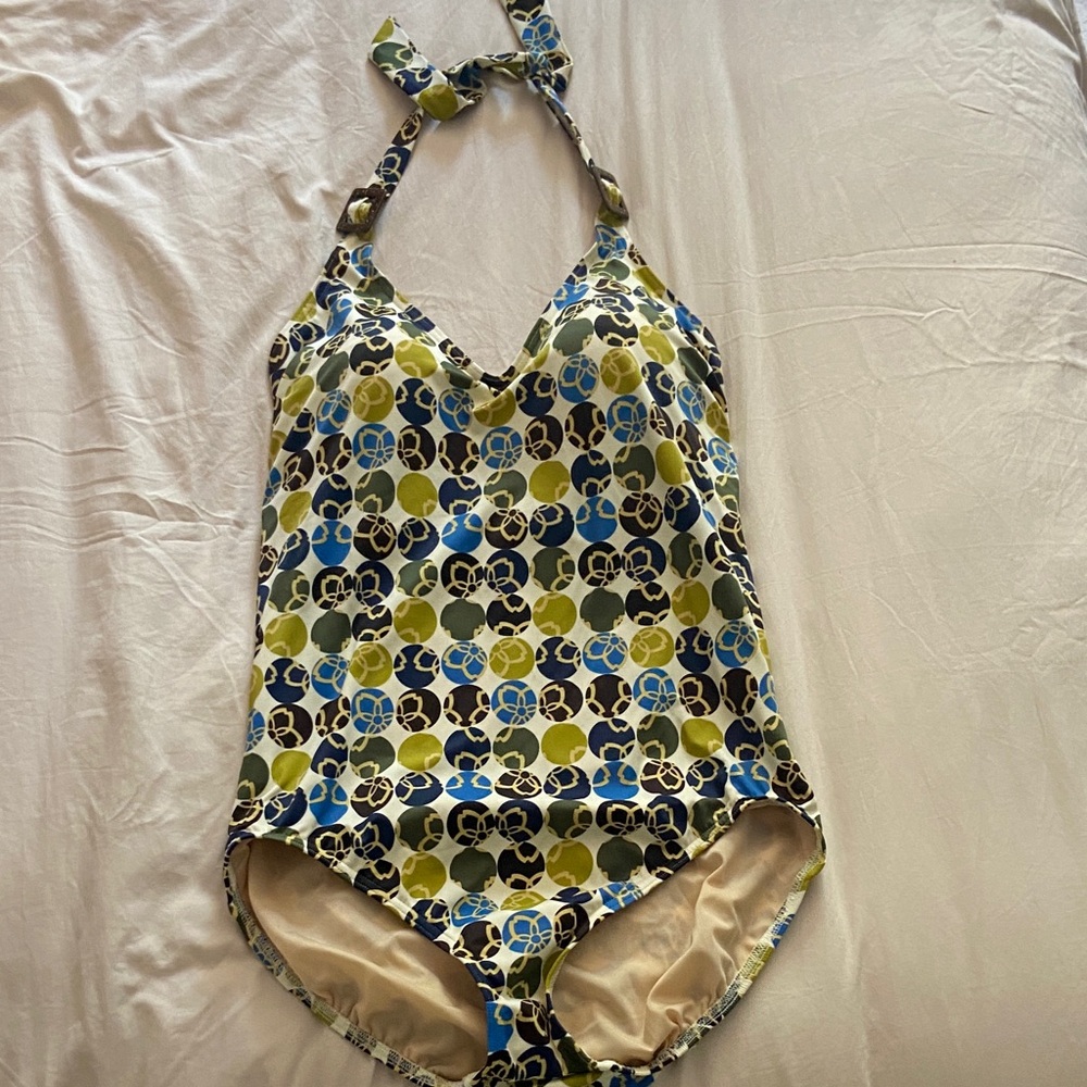Lands' End Women's One Piece Swimsuit - Blue and Green Floral